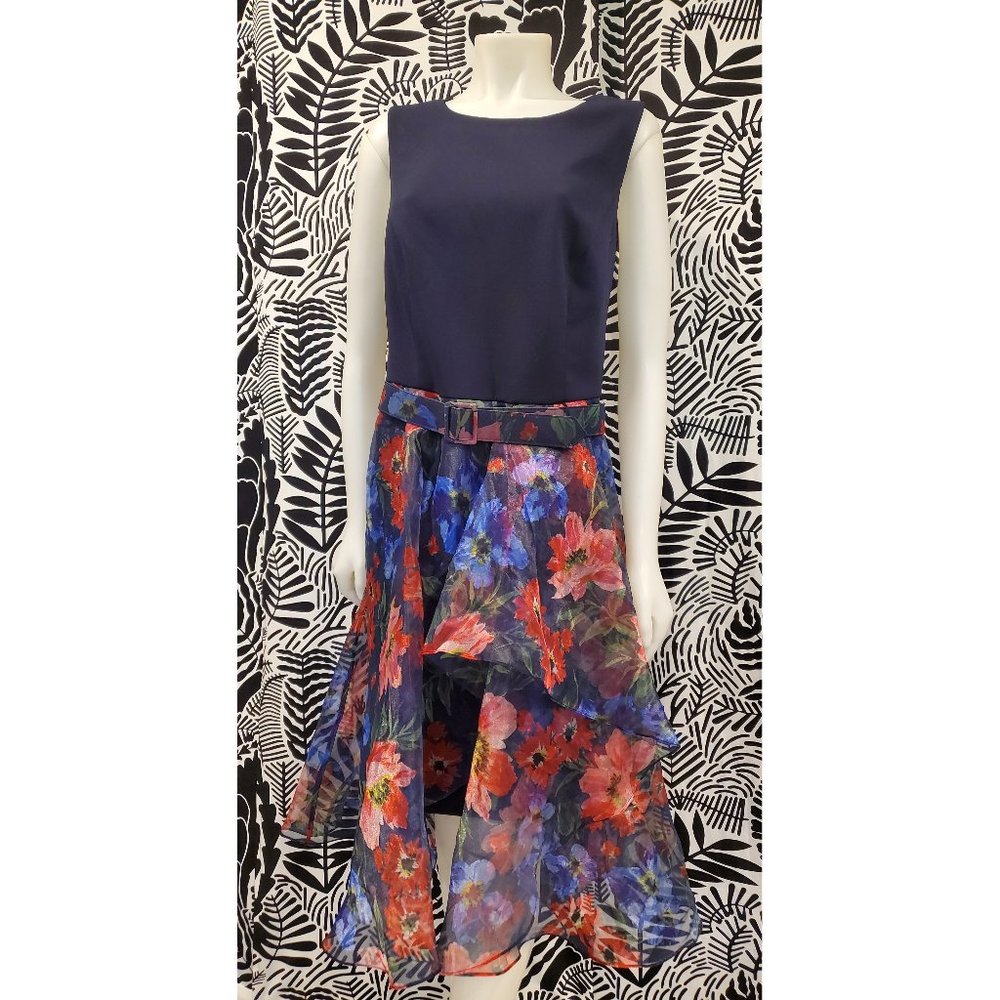 Eliza J Floral Organza Dress Asymmetrical Print Sleeveless EJ9W2252 16W